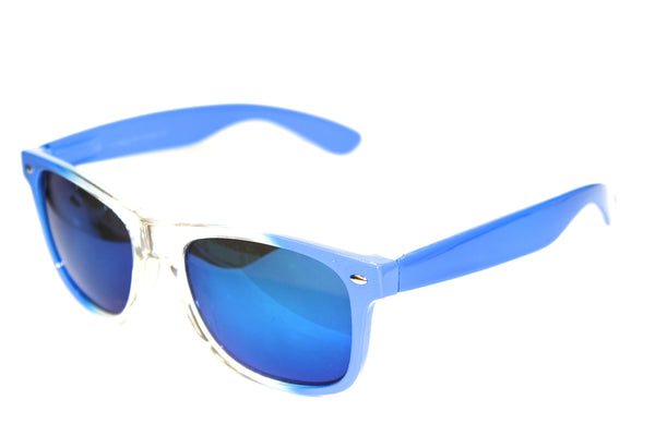 Wayfarer Style Sunglasses Blue/Clear with Mirror Coated Lenses