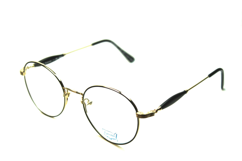 prescription eyeglasses round metal 50mm gold black angle view
