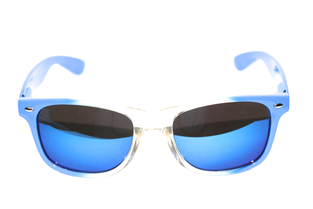 Wayfarer Style Sunglasses Blue/Clear with Mirror Coated Lenses 54mm
